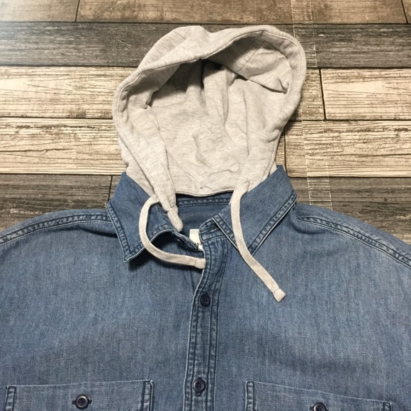 American Eagle Denim Shirt Hoodie Men’s S Blue Button Up Detachable Hood - Picture 7 of 9